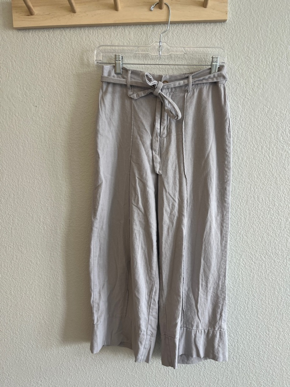 Light Gray/Purple Wide-Leg Tie Waist Pants